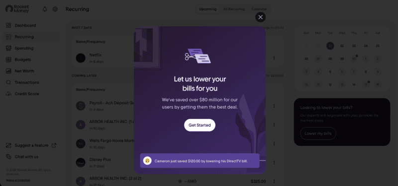 Rocket Money Bill negotiation screen