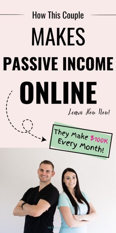 A couple stands confidently, sharing how they make $100K every month online through passive income streams, with tips for beginners and work-from-home moms.